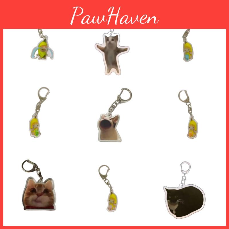 Cute Banana Cat Keychain Funny Acrylic Bag Charm For Cat Lovers 3.5cm Height