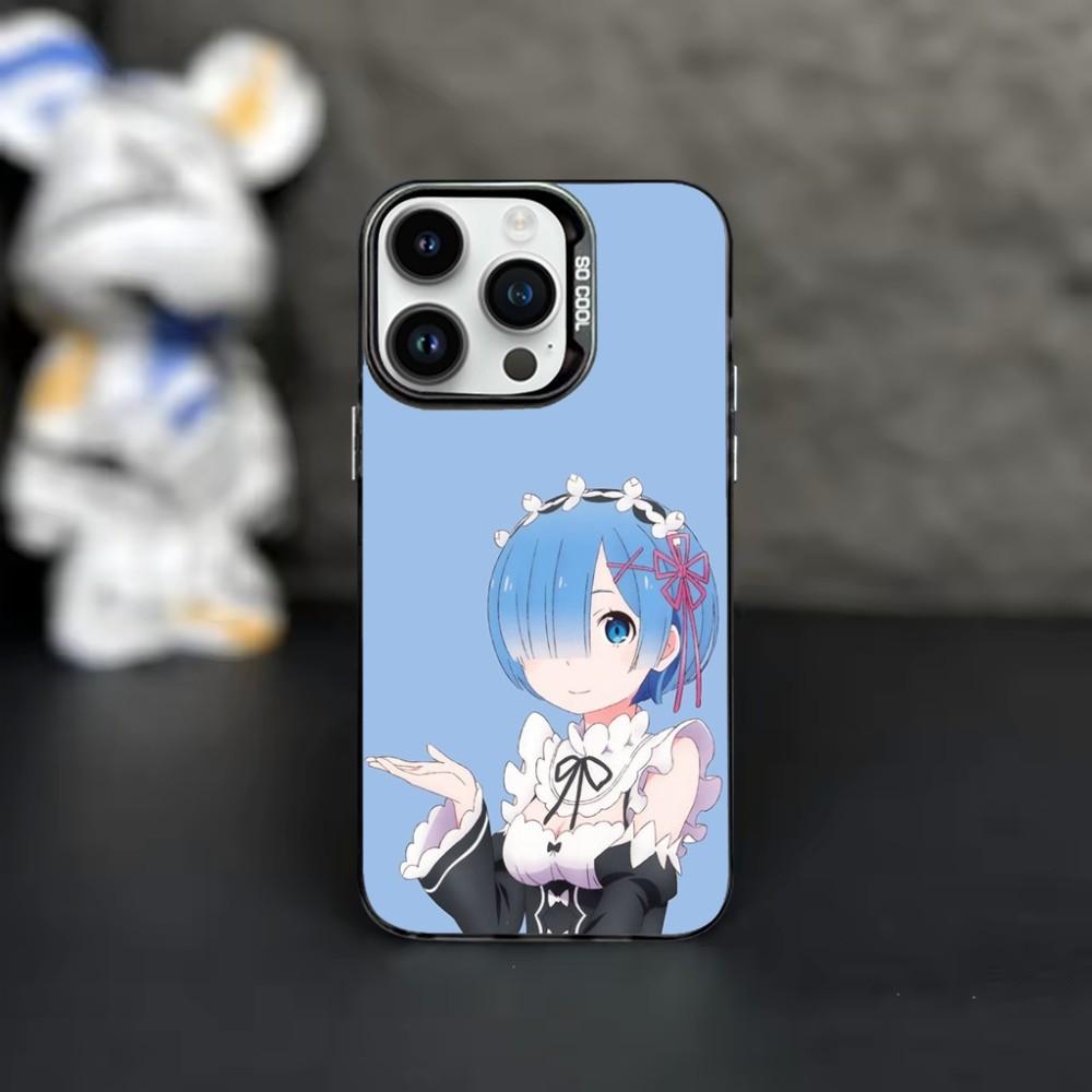 Cartoon R-Rem Re Z-Zero Phone Case For iPhone 16,15,14,13,12,11,Mini,Pro,MAX Black Matte Shockproof Cover