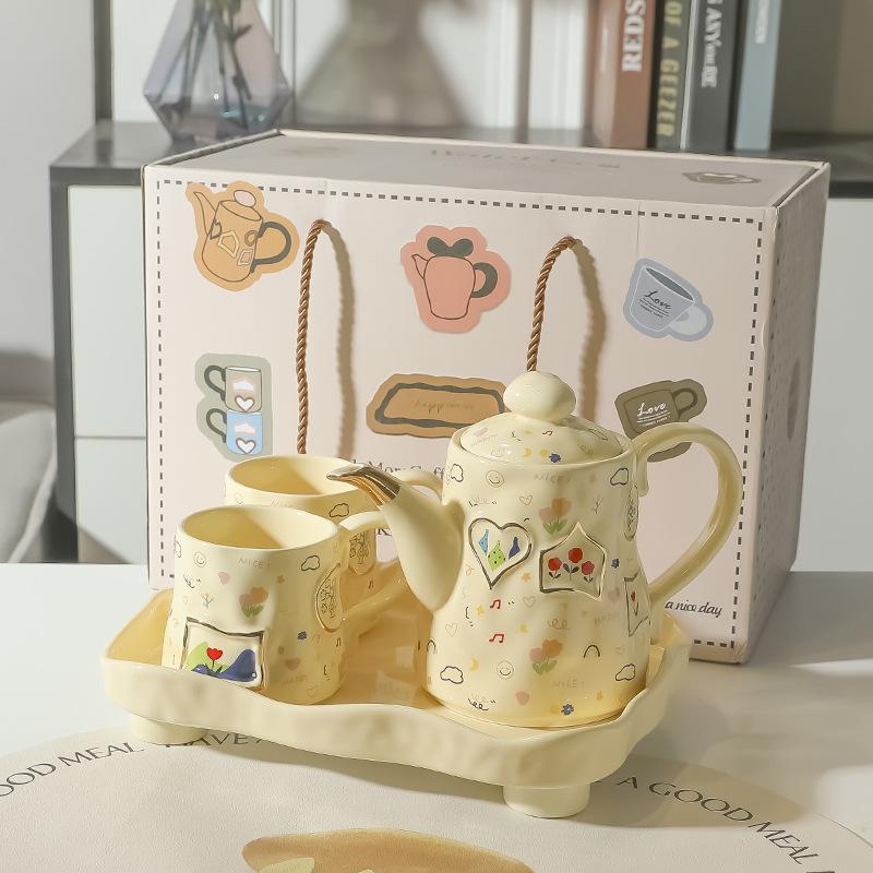 

Керамическая чашка для воды и чайник в кремовом стиле Набор для послеобеденного чая Кофейная кружка Cup 300ml