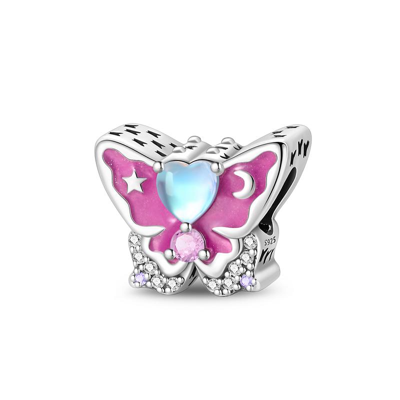 Copper Metal Butterfly Dragonfly Flower Pink Zircon Themed Sweet Charm Bead Components Bead Components Compatible With Pan Authentic Original