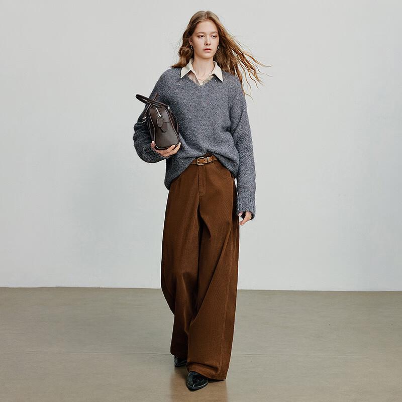 Chuyu Women's Loose V-Neck Sequin Wool Blend Knit Sweater