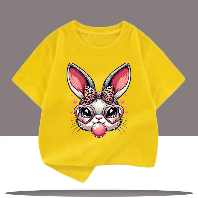 Rabbit Printed Pattern Children Tshirts Summer Girls Boys Casual Colorful Cute Tops Funny Kids ONeck Short Sleeve Tshirts