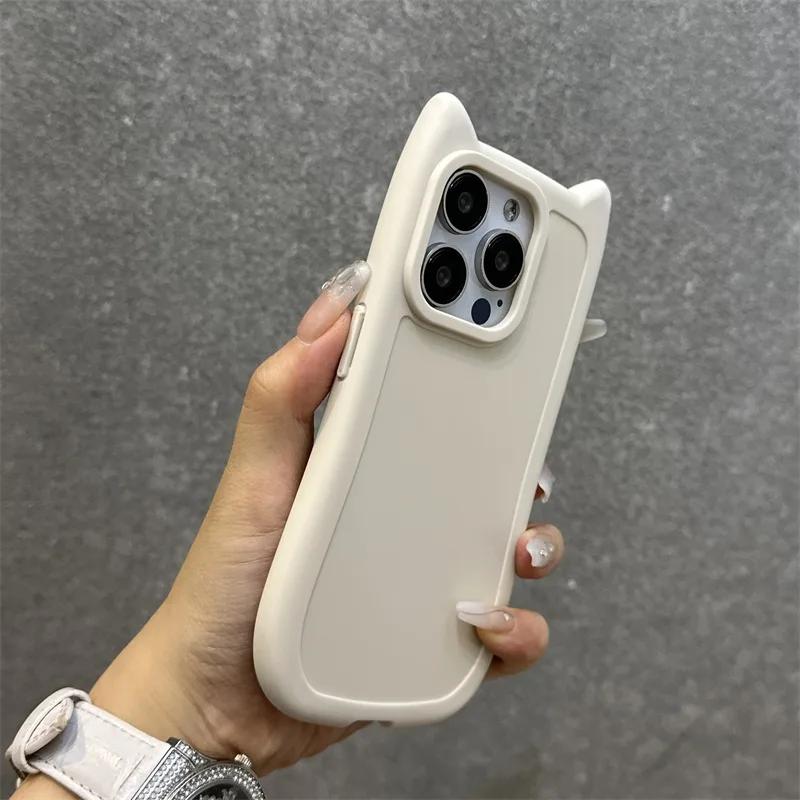 Cute 3D Kitten Cat Ear Solid Color Case For iPhone 17 16 15 14 13 12 11 Pro Max 16 Plus Silicone Shockproof Bumper Back Cover