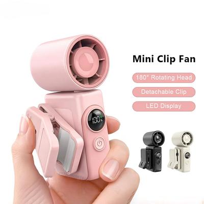 Mini Clip Fan Portable Handheld Fan Small Personal Fan Digital Display USB Rechargeable Fan Rotating Clip Fan Pocket Hand Fan