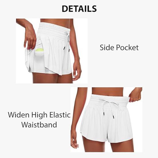 Women Sports Skort Elastic High Waist Adjustable Drawstring Sport Shorts Solid Color Yoga Fitness Shorts