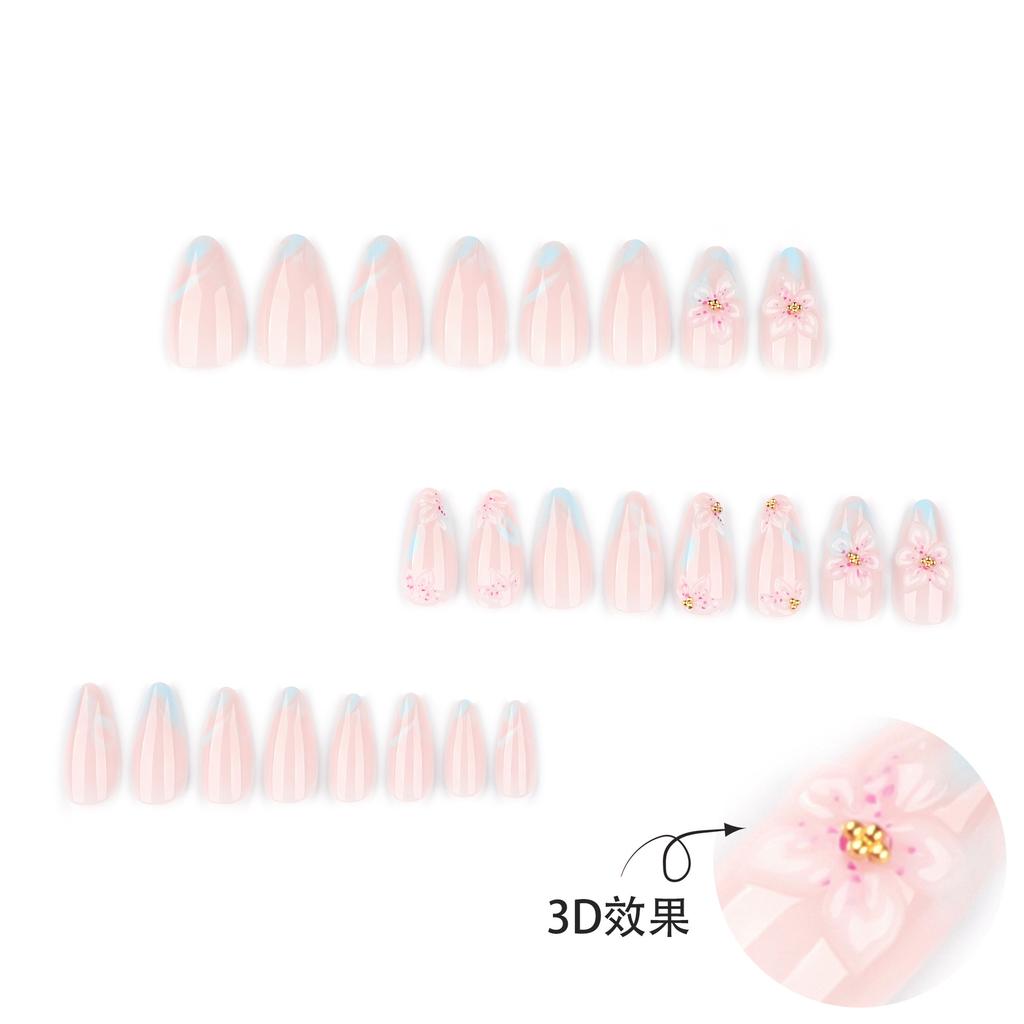 Jednoduchá a svěží 3D trojrozměrná květinová nail art nálepka na nehet krátký mandlový žhavý prodej nositelný falešný nehet