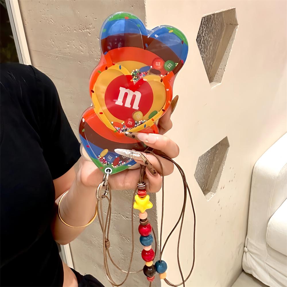 Fashion Rainbow Stripe Chocolate With Fold Mirror Cute Phone Case For iPhone 12 13 14 15 16 Pro 17 Pro Max Cover with Crossbody