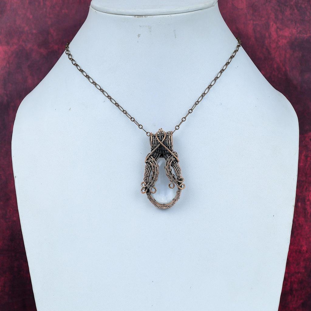 Selenite Pendant Copper Wire Wrapped Handmade Pendant Natural Gemstone Pendant Unique Copper Design Jewelry Gifts for Him Birthstone Pendant