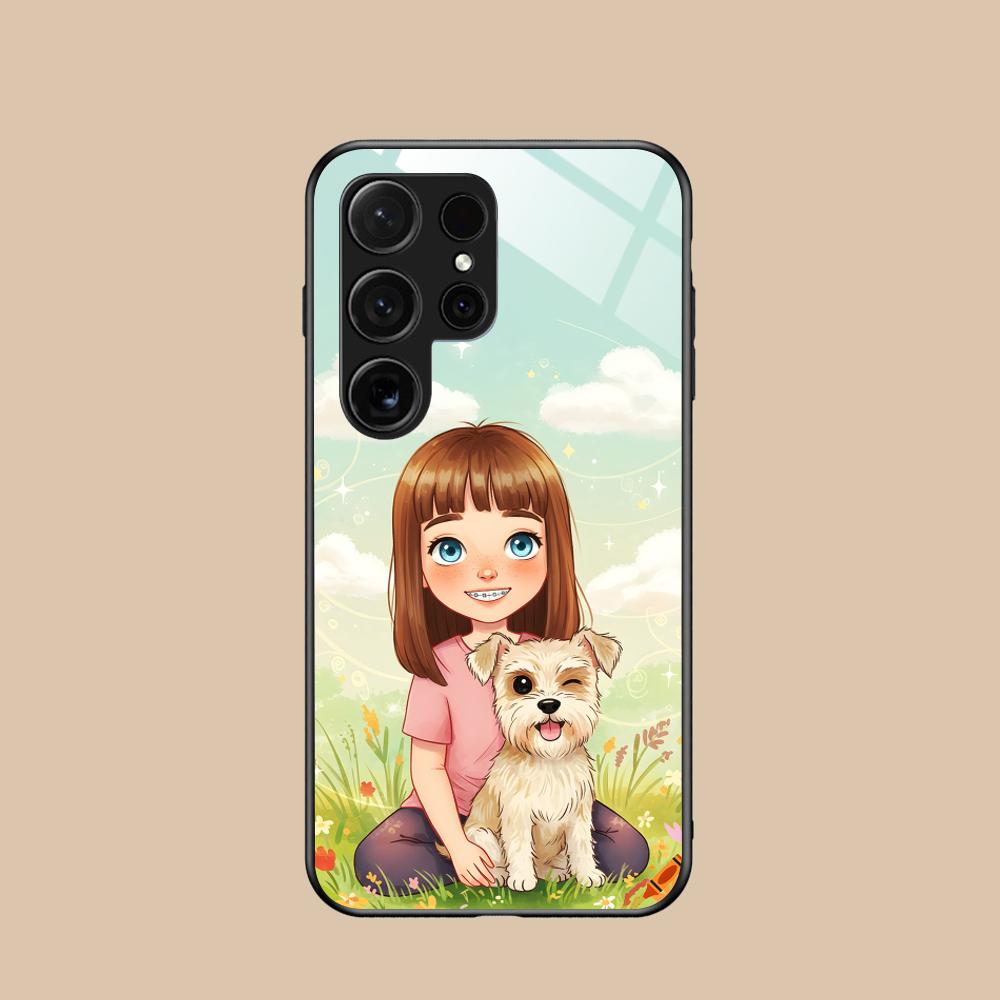 Girl Dog Puppy Glass Mobile Phone Case for Samsung Galaxy A56 55 54 53 52 51 36 35 34 23 16 15 5G Colorful Cover