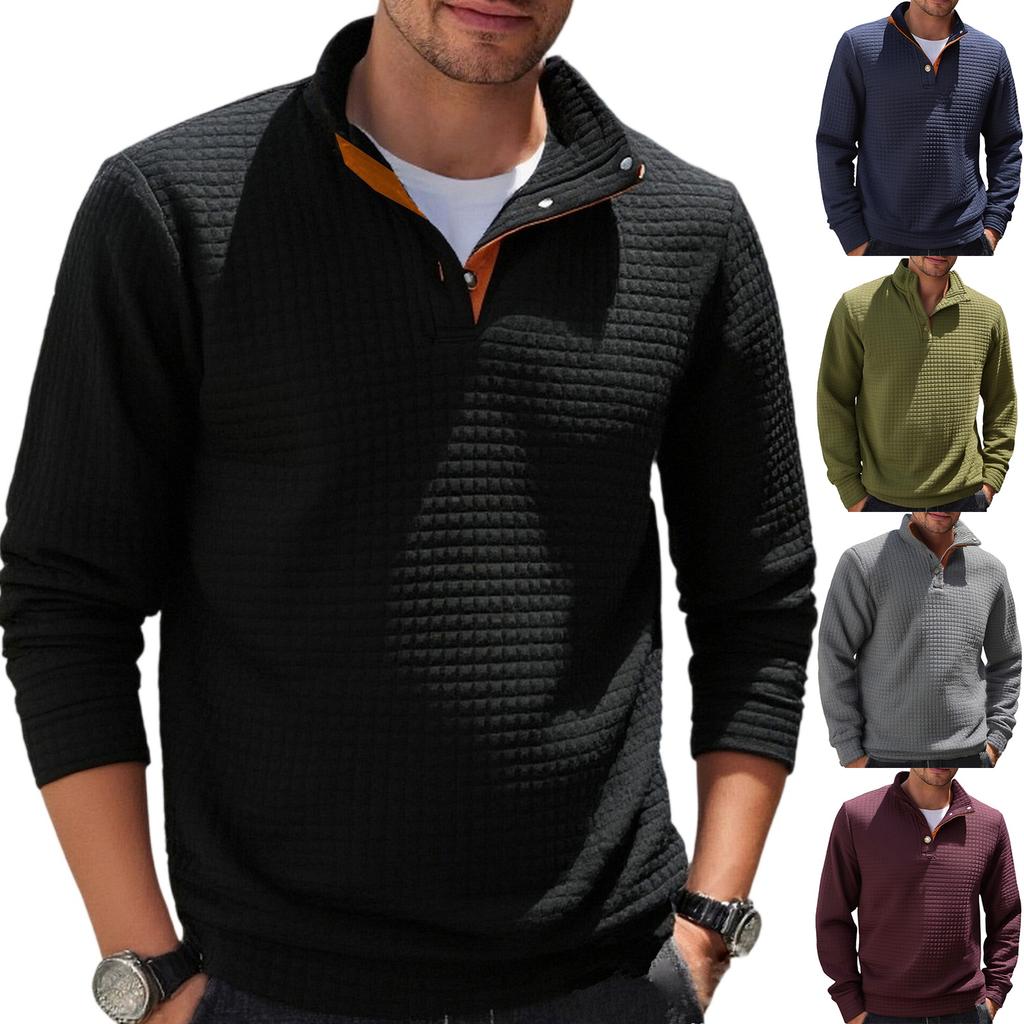 Men's Solid Color Stand Collar Button Sweatshirt Hoodie Men's Sports Large Size Casual Sweatshirt