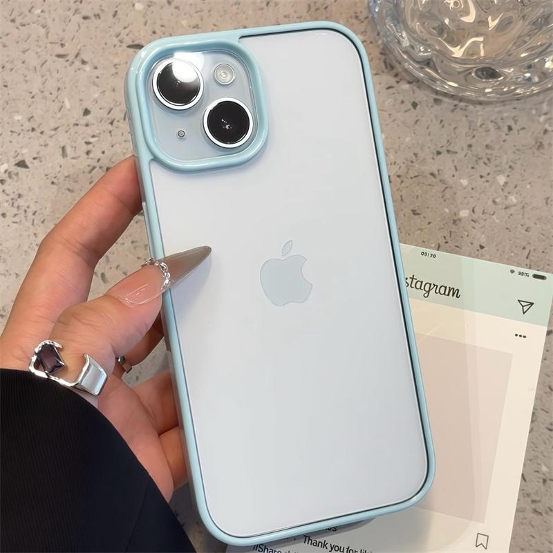 Luxury Candy Color Bumper Clear Phone Case for iPhone 16 E 15 14 13 12 11 Pro Max Plus Acrylic Hard Transparent Back Cover Capa