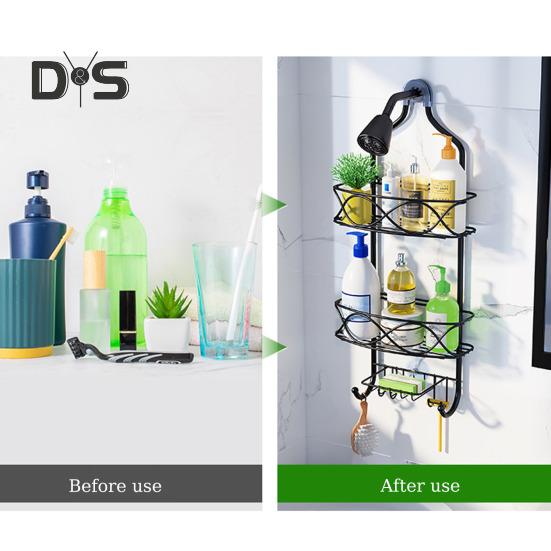 Úložný regál s odnímatelným košíkem Velká kapacita Snadná instalace 3patrový závěsný sprchový organizér Velký koupelnový organizér