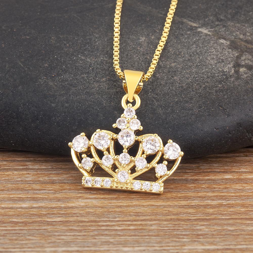 

Nidin Light Luxury Trendy Crown Shape Shiny Zircon Charm Pendant Necklace 6 Styles For Women Girl Lucky Jewelry Delicate Gifts