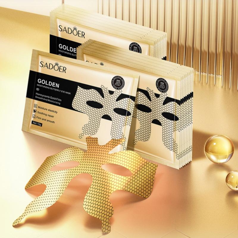 10Pcs Sadoer Peptide Golden Collagen Eye Mask Moisturizing Firming Smooth Anti Dark Circle Eye Patches Eyes Masks Skin Care