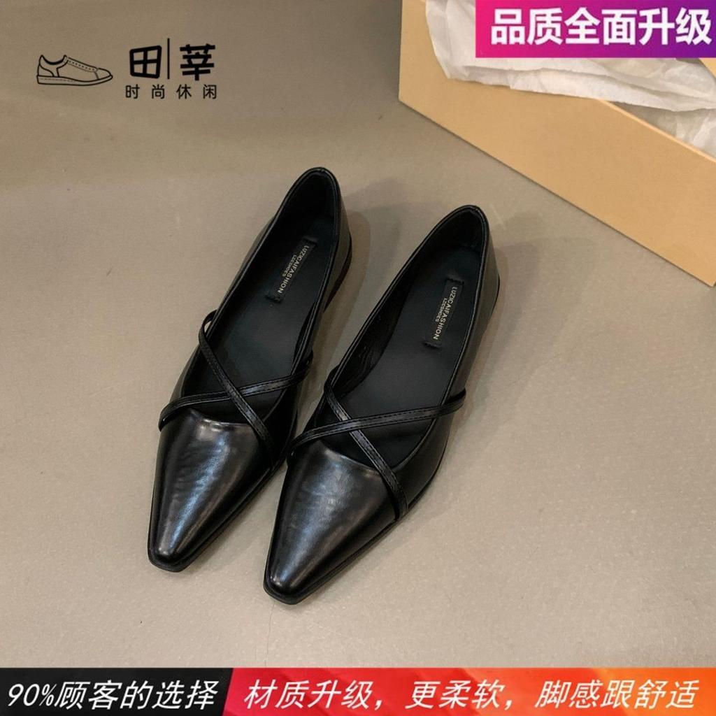 Low Heel Pointed Black Single Shoes Women's Shoes 2025 New Summer Flat French Spring and Autumn Mary Jane Small Leather Shoes