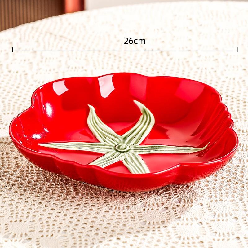 

Мультяшная тарелка из керамики в виде помидора, фарфоровая тарелка, красная овощная миска, поднос для еды, набор обеденных тарелок, бытовая кухонная посуда