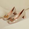 Coarse Heeled High Heels Women 2026 Spring and Autumn New Mid Heeled Women's Shoes Patent Leather Square Toe Single Shoes