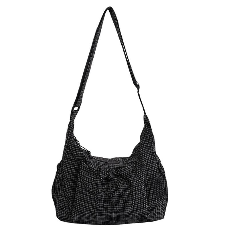 Borsa a Spalla Casual a Quadri Stile Coreano, Borsa a Tracolla a Quadri Leggera con Tracolla Regolabile, Borsa a Mano in Tessuto Trapuntato di Cotone