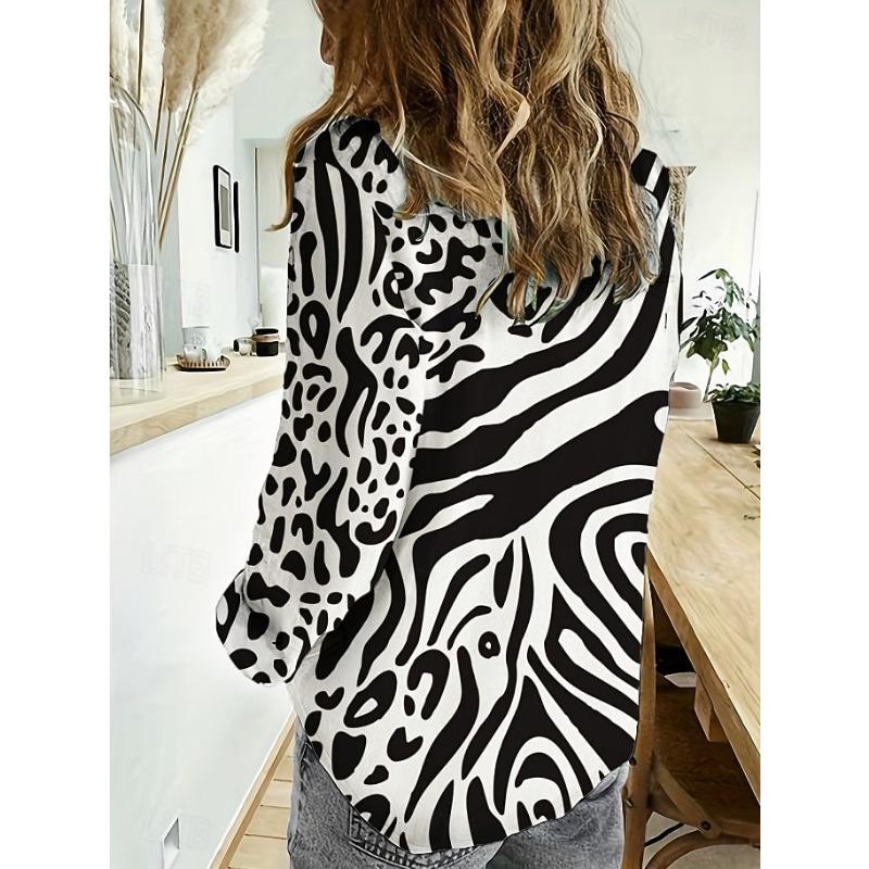 Damen Hemden Hemd Patchwork Knopf Druck Grafik Geometrisch Karriert Vintage Tropisch Alltag Langarm V-Ausschnitt Hemdkragen Langes Oberteil.
