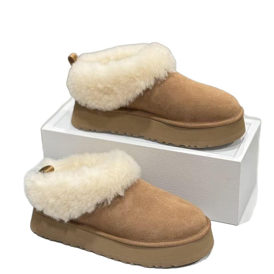 2025 Autumn and Winter New Women's Snow Boots Comfortable Thick Soles Heightened Round Head One Pedal Tazler Plush Shoes