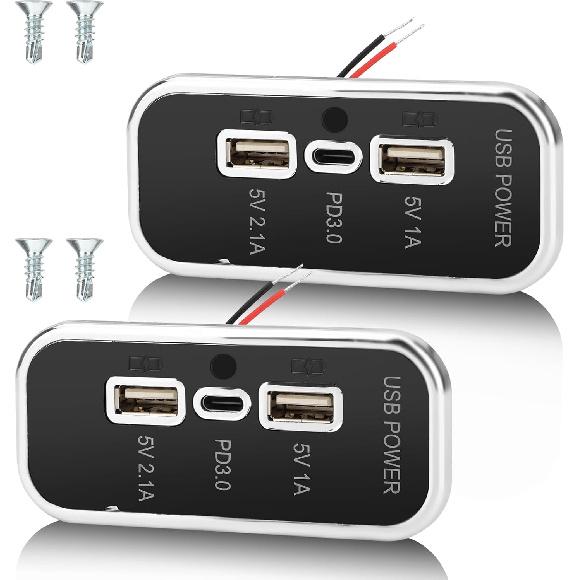 

2PCS 3 Ports 12V RV USB Outlet 45.5W, Gibbab PD3.0 Type-C Quick Charge & Dual USB A Port 3.1A Panel Wall Mount, Automotive Car Socket Charger Adapter 1PCS срібний