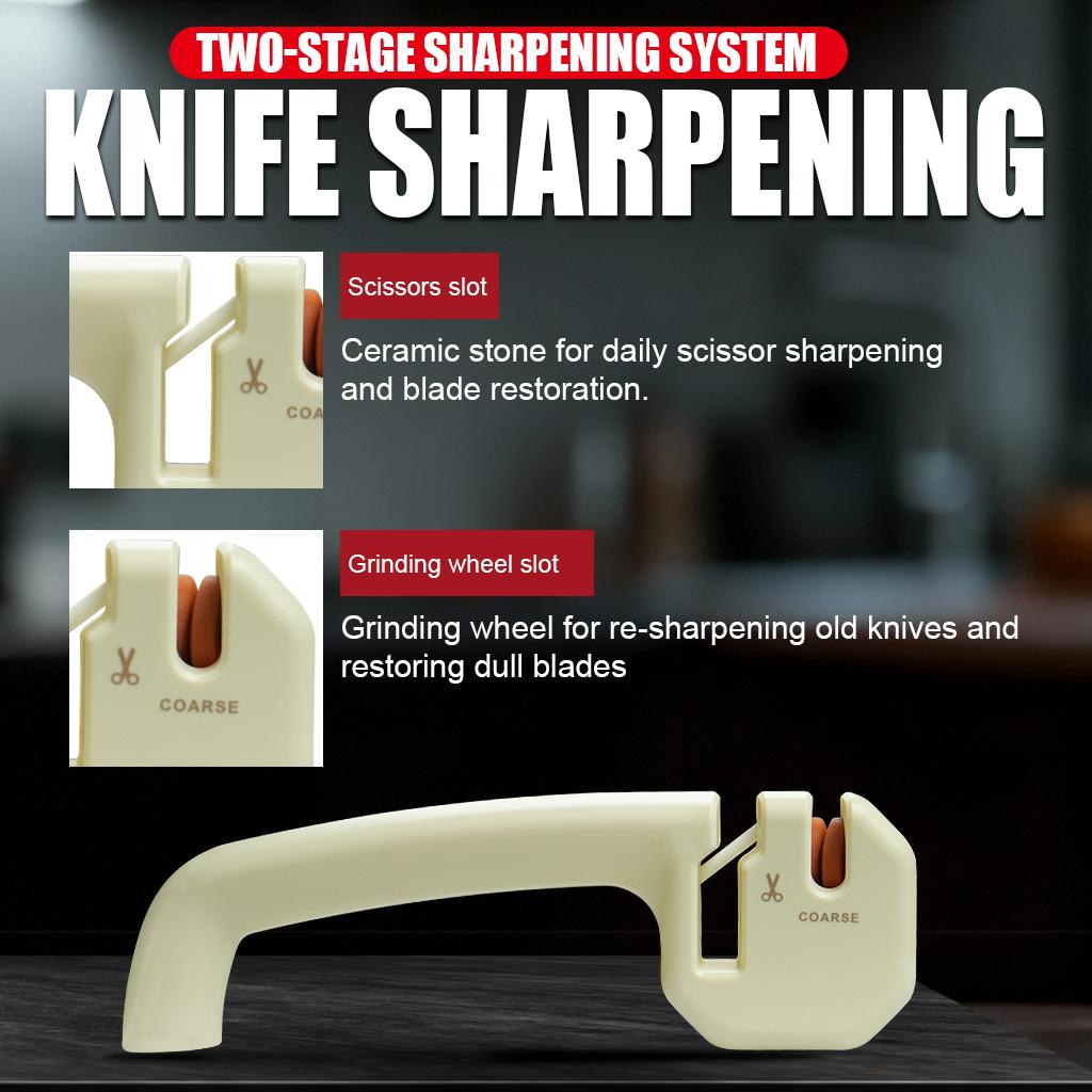Household Handheld Sharpening Tool Suitable for Kitchen Knives and Scissors Care Double Slot Kitchen Knife Care Device with Anti Slip Base