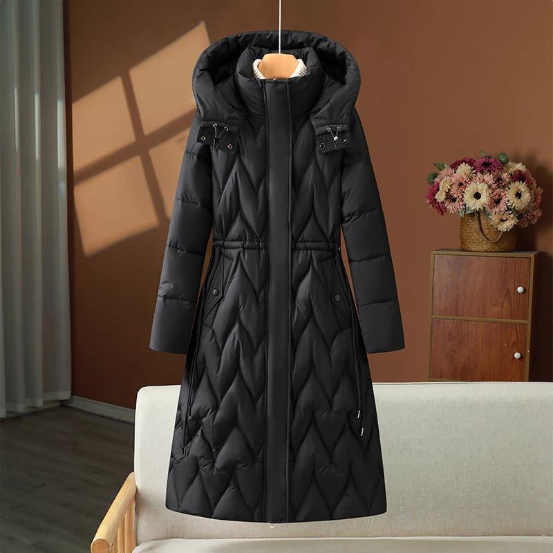 Winter Waist Hooded Loose Down Cotton-padded Clothes Rhombus Long Knee-padded Clothes Women's Cotton-padded Jackets Warm Jackets