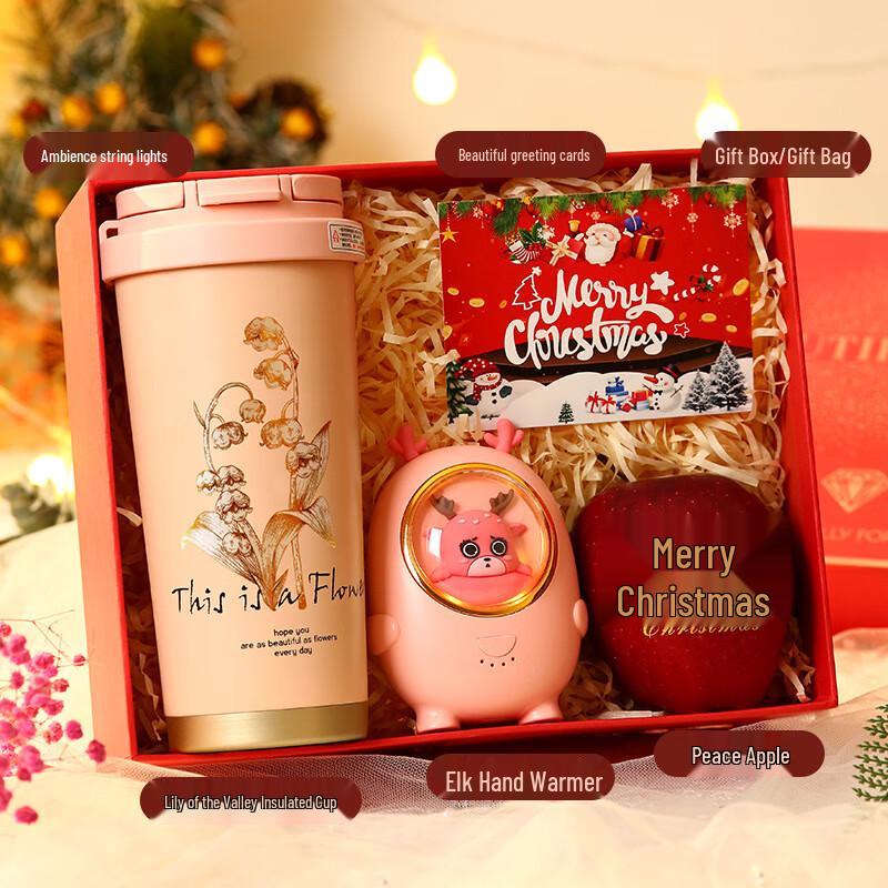 Christmas Gift Set with Pink Lily Cup & Deer Hand Warmer Set-13