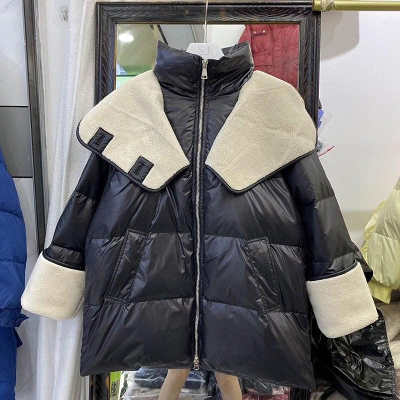Winter Herbst Mode Frauen Lose Gepolsterte Zipper Einfarbig Jacke Mit Kapuze Kragen Alle Spiel Warme Weiße Ente Unten Mantel