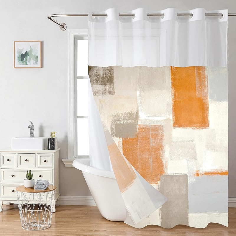 Ombre Black Shower Curtain No Hook with Snap in Liner-Gradient White and Black Hotel Shower Curtains for Bathroom, Luxury Modern Bath Curtain, Youhua-orange