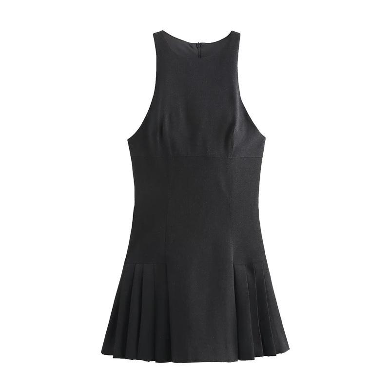 2025 Autumn Women s European & American Style Pleated Hem Sleeveless Short Dress Small