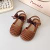 Summer Girls Closed Toe Woven Bird Nest Sandals Hollow Bow Decor Kids Beach Shoes