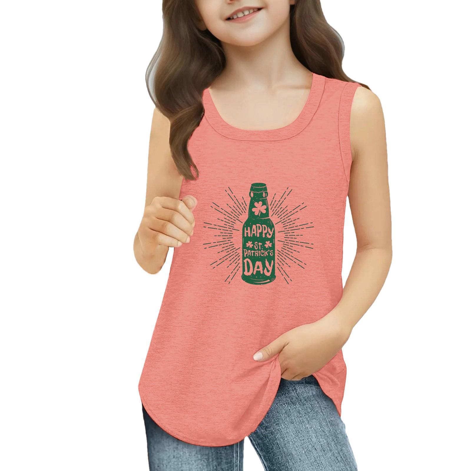 

Girls Kids Summer Crewneck Sleeveless Shirts Tank Tops St. Patrick s Day 170 кавун червоний колір