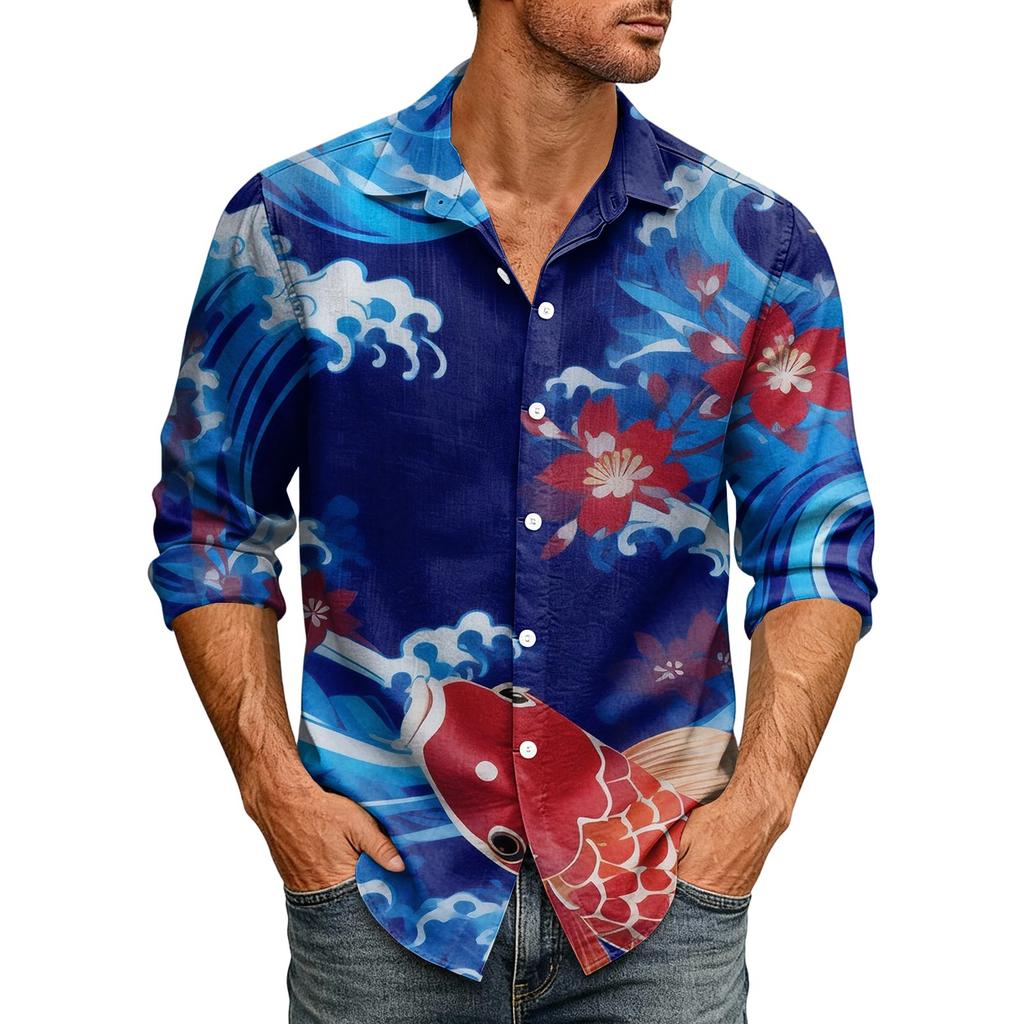 Hawaii Print - Men's Casual Long-Sleeved Shirt