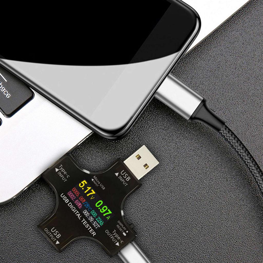 2-in-1-USB-C-Tester mit IPS-LCD-Farbdisplay, USB-Voltmeter, Amperemeter, Strom- und Spannungsmesser sowie Bluetooth-Verbindung und App-Anbindung