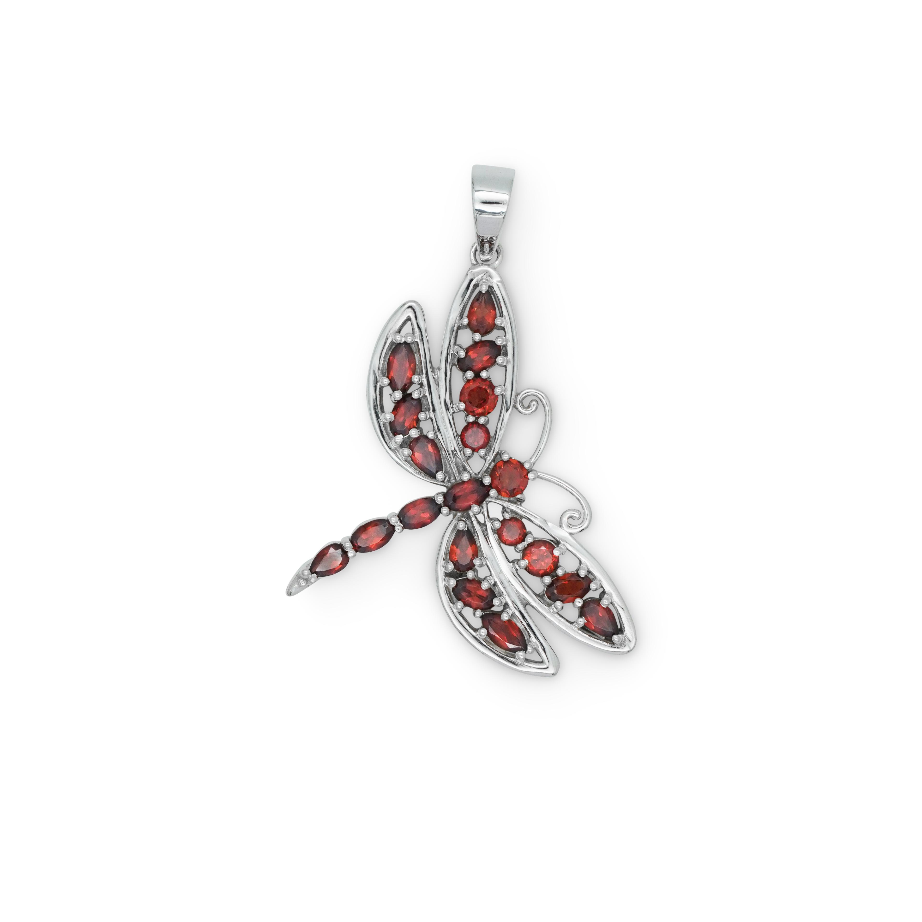 

Natural Garnet Dragon fly Pendant, 925 Sterling Silver jewelry, Garnet Charm, Gift for her, Birthday gift червоний
