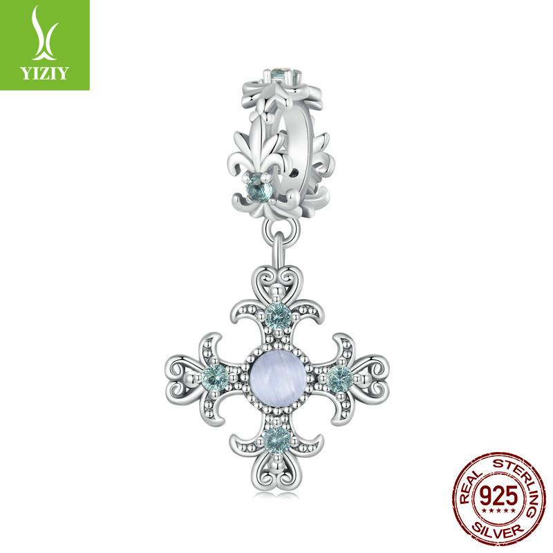 Vintage Iris Cross Diy Pendant, Classic Design S925 Sterling Silver Temperament Beaded Accessories