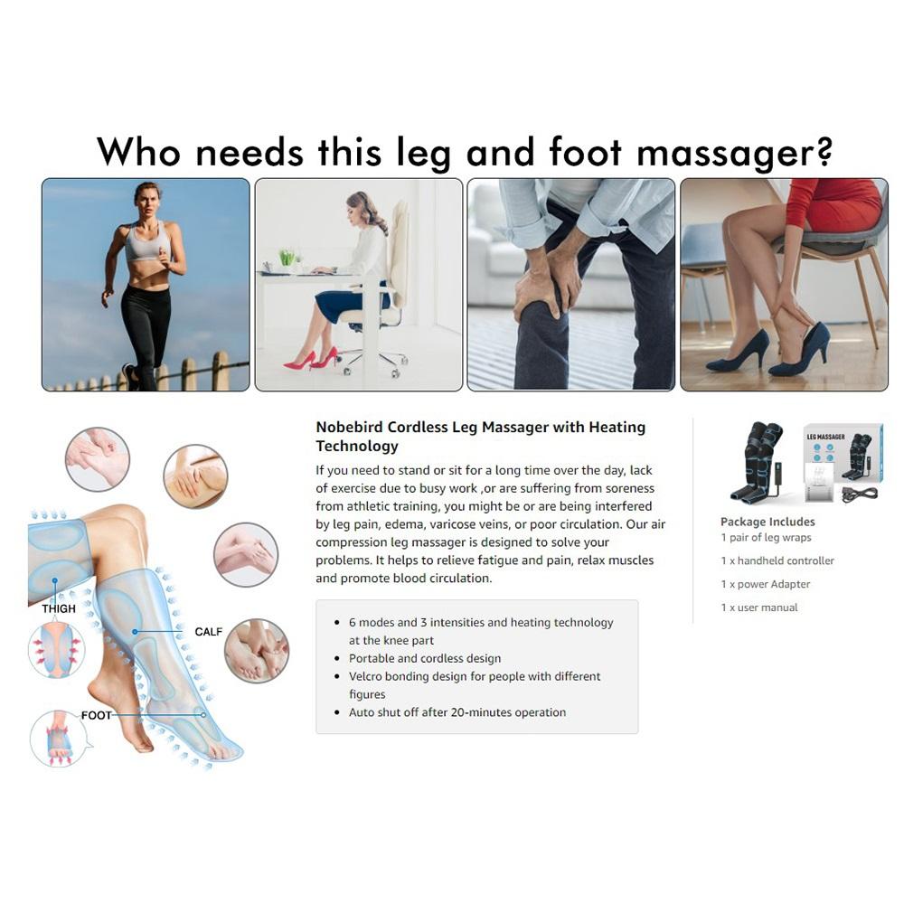 Elektryczny Masażer Nóg 6 Trybów Kompresja Powietrzna But do Regeneracji Uwolnienie Limfy Łagodzenie Zmęczenia Stóp Podgrzewany Masażer Nóg