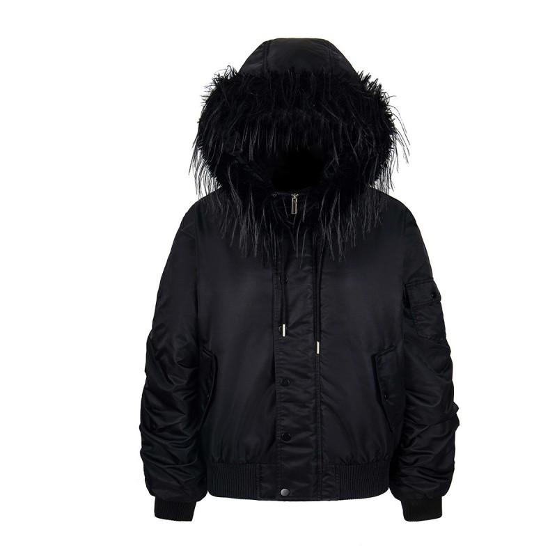 Mens Streetwear Thick Puffer Jacket With Faux Fur Hood Winter Warm Loose Fit Coat Teens