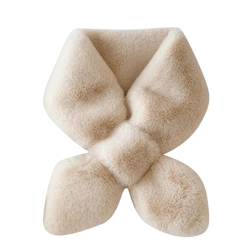 Cross Scarf for Women Autumn Winter Keep Warm Thick Plush Neck Collar Solid Color Fake Rabbit Fur Snood Scarves Warmer Girl Gift