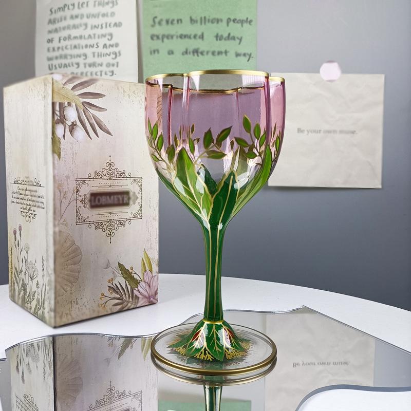 Австрийский средневековый бокал для шампанского хрустальный бокал для вина розовый ручная роспись креманка ретро цветок кубок