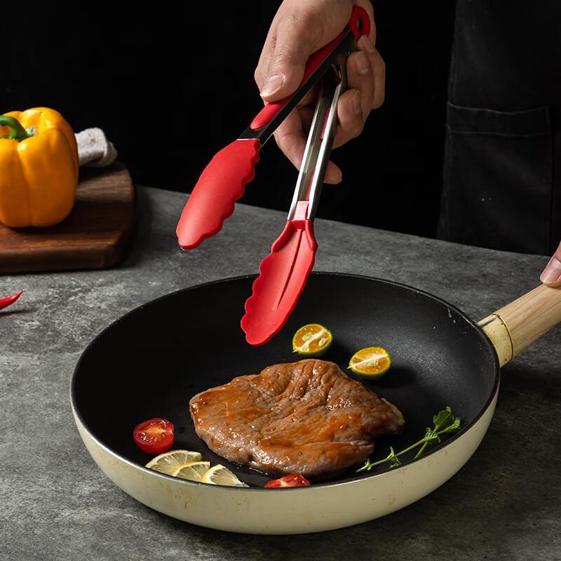 LOCK&LOCK Stainless Steel Silicone Food Tongs, Multifunctional Bread Tongs, Steak Tongs, Small Size, Single Piece - Red