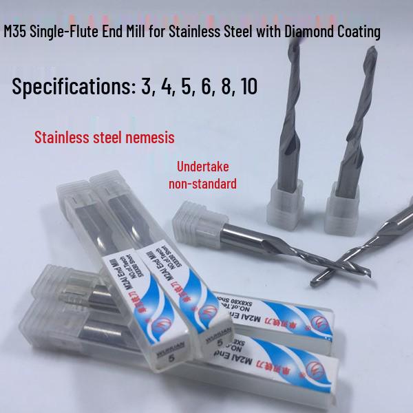 M35 Stainless Steel Cobalt Single-Flute End Mill for Engraving and Routing - Model 34568.