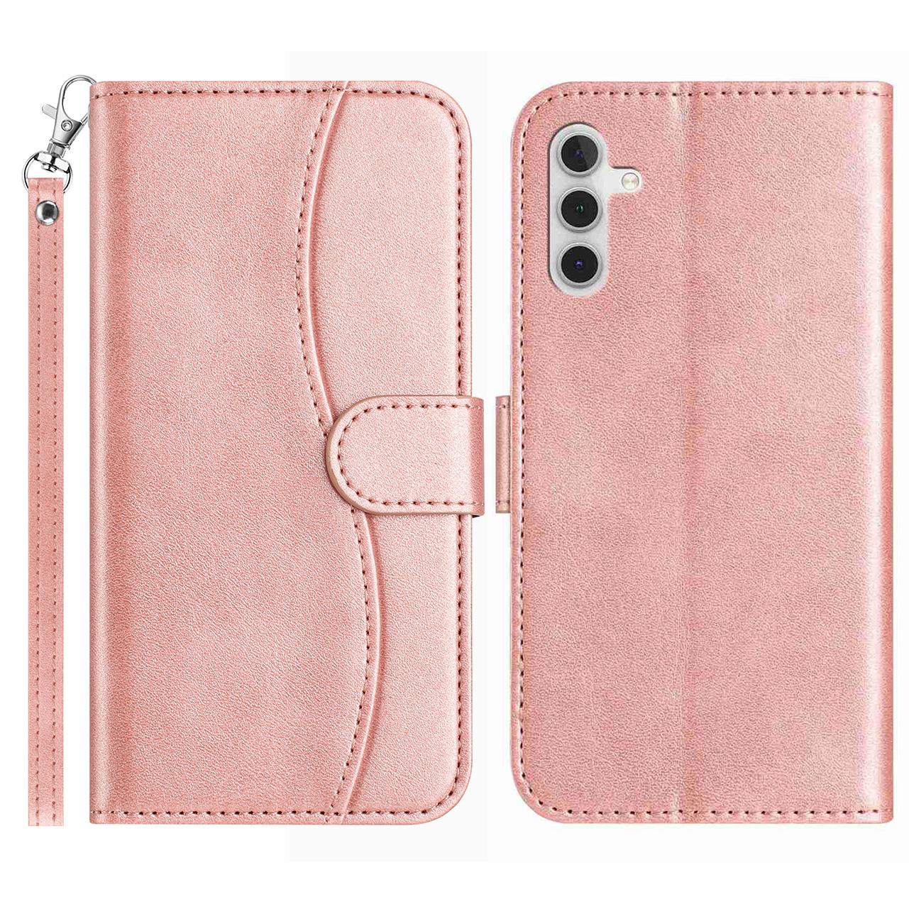 

For Samsung Galaxy S25 FE Stand Case PU Leather Wallet Phone Cover S Shape Stitching Design with Strap Rose Gold