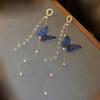 Korean Trendy Butterfly Tassel Earrings with Crystals and Pearls