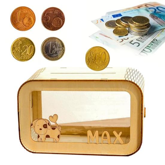 Transparent Wooden Money Box Large Capacity Piggy Bank Coin Cash Container