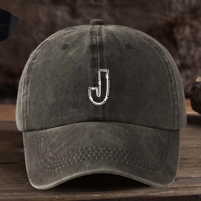 Fashionable Baseball Cap with Letter J Printed on It Casual Fishing Cap Travel Sun Visor Duckbill Hat