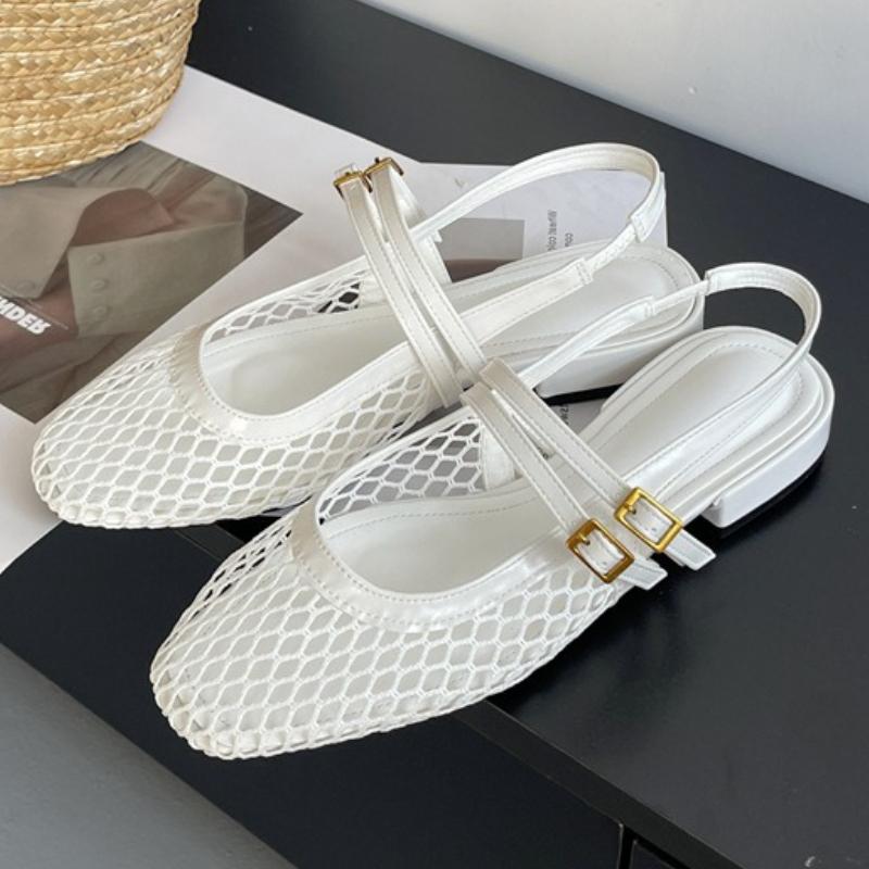Fashion Sexy Mesh Shallow Women Sandals Fashion Buckle Narrow Band Hollow Slide Sandals Summer Comfort 42 43 Large Size Mary Jane Shoes