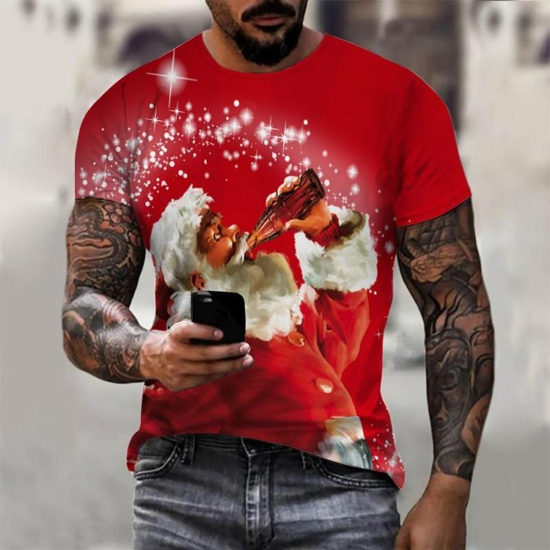 Christmas T-shirt Fashion Versatile Top Unisex European Santa Claus 3D Printed Men's T-shirt Round Neck Short Sleeved Casual Top
