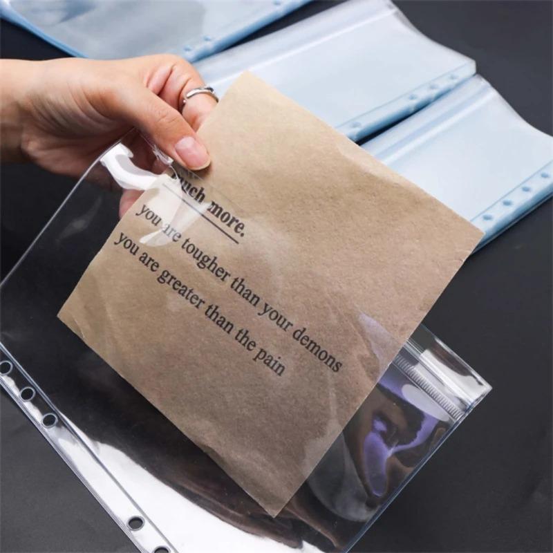 Clear PVC Loose Leaf Pouch Compatible with A5 A6 A7 Ring Binders Flat Pull Design for Easy Access Durable Plastic Material